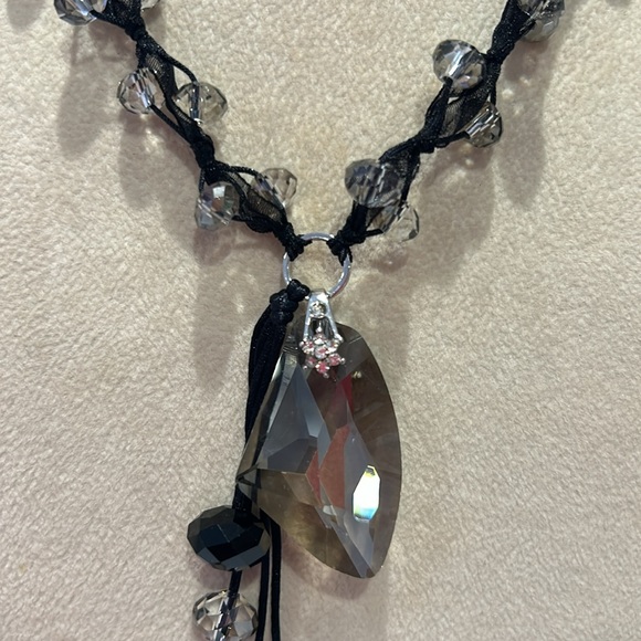 Black Diamond Crystal & Tulle Beaded Necklace-Adjustable-Boutique - Picture 1 of 11